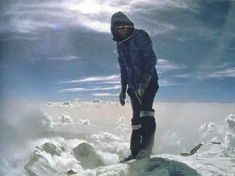 
Reinhold Messner on the summit of Nanga Parbat August 9, 1978 after completing his solo ascent - All Fourteen 8000ers (Reinhold Messner) book
